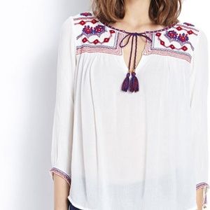 New Embroidered Peasant Blouse Top Small White Red